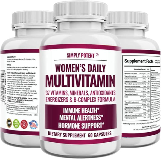 Multivitamin for Women, 37 Multi Vitamins with Minerals, Vitamins A C D E, Biotin, B12, Folate, Zinc, Magnesium, Calcium, Green Tea for Hair, Skin, Nails, Energy, Immune & Hormone Support, 60 Capsules