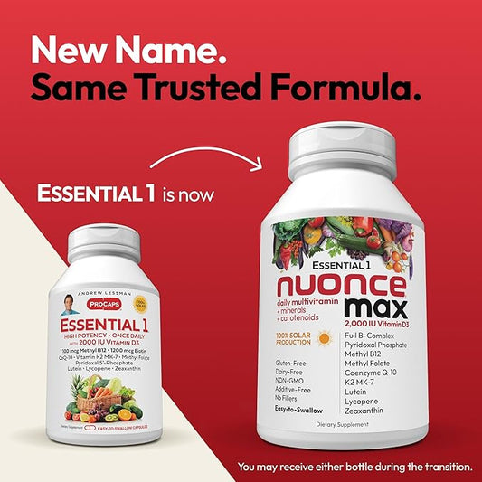 ANDREW LESSMAN Essential-1 Multivitamin 2000 IU Vitamin D3 30 Small Capsules - 100 mcg Methyl B12. CoQ10 Lutein Lycopene Zeaxanthin. High Potency. No Additives. Ultra-Mild. One Daily Capsule