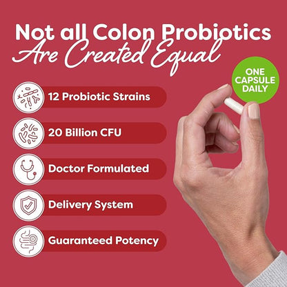 Probulin Colon Support Probiotic Supplement, Daily Gut, Digestive, and Immune Health Probiotics Capsules for Men and Women, 20 Billion CFU, Vegan, 30 Count Bottle