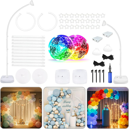 AerWo Lighted Balloon Arch Kit 8.2FT & 6FT, Free Bending Top Half Balloon Arch Stand with Base, Floor Frame for Wedding Birthday Party Baby Shower Yard Lawn Home Halloween Decorations