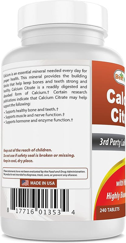 Best Naturals Calcium Citrate with Vitamin D-3 240 Tablets (240 Count (Pack of 3))