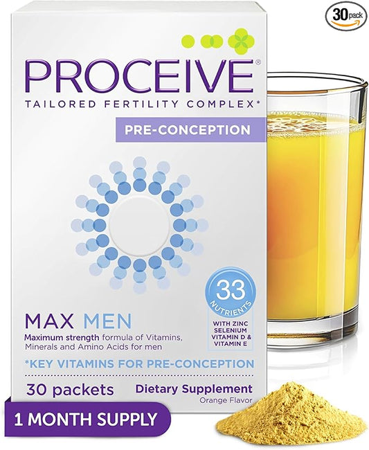 Proceive MAX Men- Fertility Supplement for Conception - Vitamins & Minerals for Men Trying to Conceive - Selenium, Zinc, Co Q10, Vitamin D - 30 Sachets (1 Month Supply) - Vegan
