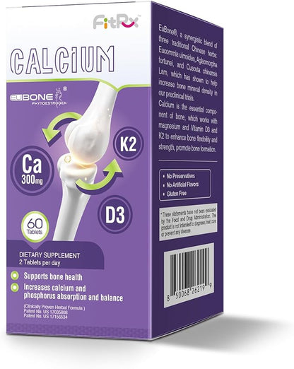EuBone Calcium Supplements with Magnesium & 2000IU Vitamin D3 K2 4800IU, Bone Health & Strength & Density, Plant Based Multivitamin, VIT Mini Tablets, 30 Servings
