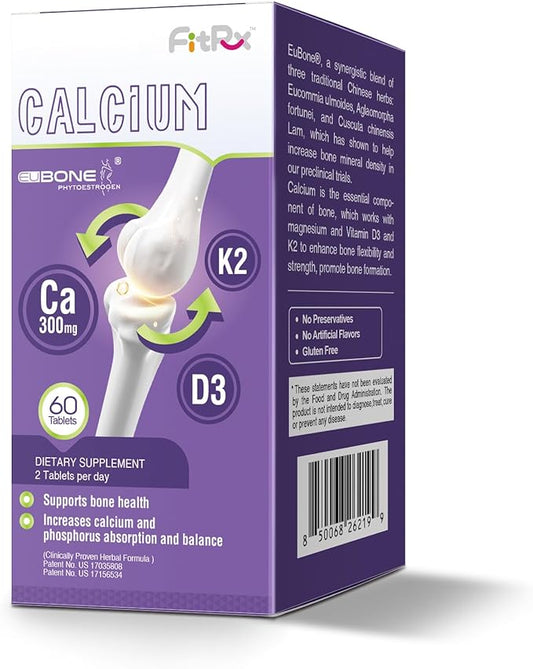 EuBone Calcium Supplements with Magnesium & 2000IU Vitamin D3 K2 4800IU, Bone Health & Strength & Density, Plant Based Multivitamin, VIT Mini Tablets, 30 Servings