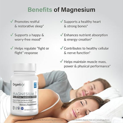 Organixx Magnesium Glycinate Supplement for Support Sleep, Muscle & Heart Health, 7 Type Magnesium Complex with Vitamin B6, Manganese Citrate, Gluten Free, Vegan, Non GMO, (30 Count 2 Pack)