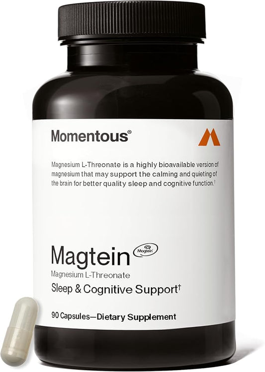 Momentous Magtein Magnesium L-Threonate - Brain & Rest Support Supplement - Boosts Cognitive Function & Sleep Quality - NSF Certified for Sport -145 mg - 30 Servings