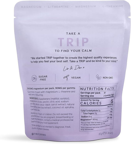 Magnesium Citrate Gummies Infused with L Theanine, Vegan, Sugar Free Magnesium Supplement for Adults, 180mg per Serving, On The Go Calming Gummy, Wild Berry Flavor, 1 Bag - 60 Count
