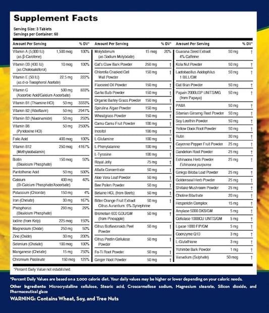 LifeSource Complete Multi Vitamin & Minerals (180 Tablets) Includes 71 Whole Food Ingredients