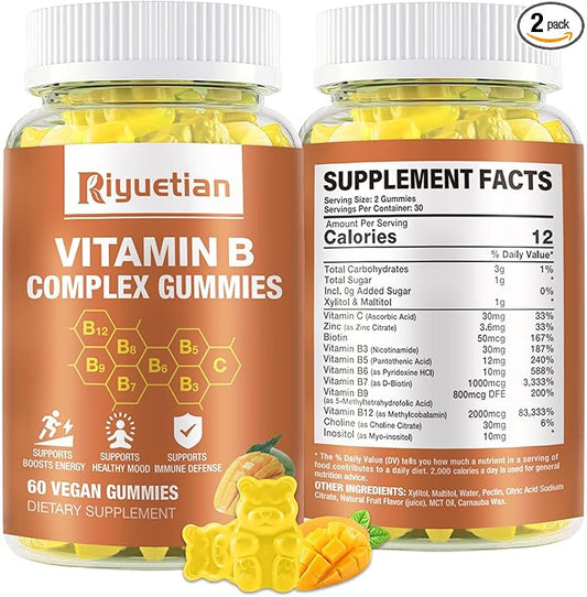 Vitamin B Complex with Vitamin – with Biotin,Choline + Inositol, Vitamin C + Zinc for Supports Energy, Mood, Immune, Healthy Hair, Skin 60