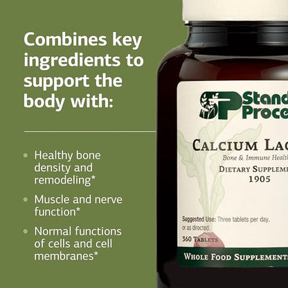Standard Process Inc. Calcium Lactate - Immune Support and Bone Strength - Bone Health and Muscle Supplement with Magnesium and Calcium - 360 Tablets