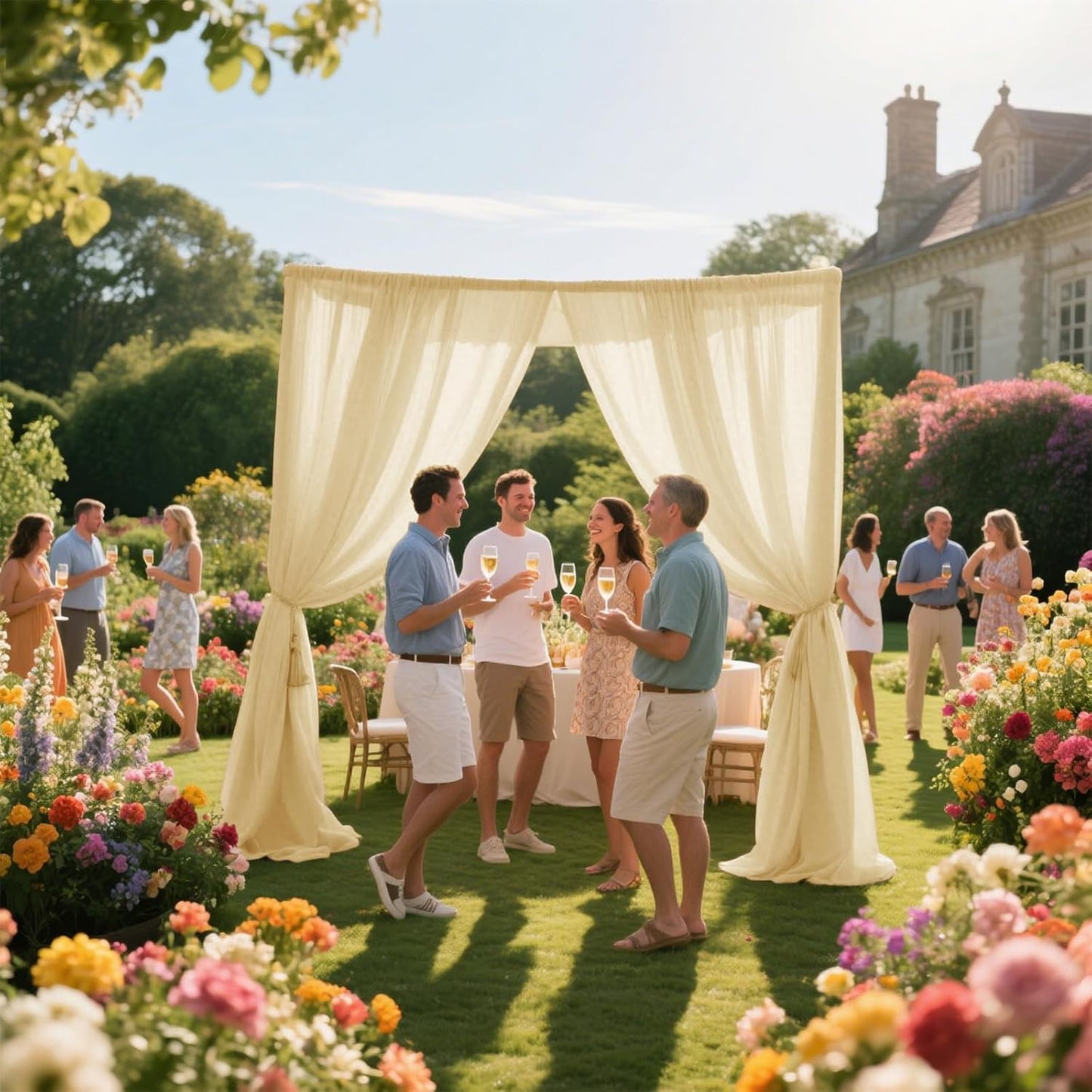 VOK Wedding Arch Draping Fabric Chiffon Fabric, 29in x 18Ft Sheer Chiffon Outdoor Curtain for Wedding Ceremony Birthday Party Decoration (Light Yellow,1 Panel)