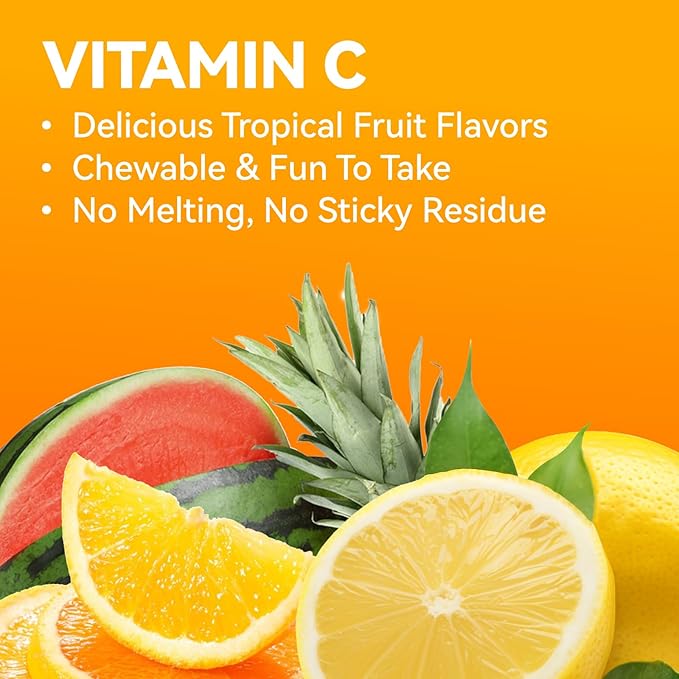 Vitamin C 500 mg, Vitamin C Chewable, Dietary Supplement for Immune Support, 250 Tablets, 250 Day Supply, Assorted Fruit Flavors
