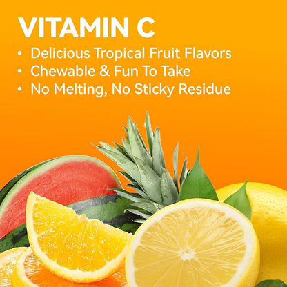 Vitamin C 500 mg, Vitamin C Chewable, Dietary Supplement for Immune Support, 250 Tablets, 250 Day Supply, Assorted Fruit Flavors