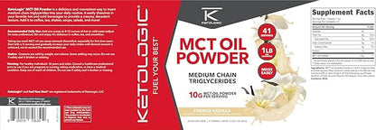 Ketologic MCT Oil Powder French Vanilla (1 LB) – Keto Coffee Creamer & Energy Support – 41 Servings of Medium Chain Triglycerides for Focus & Fuel