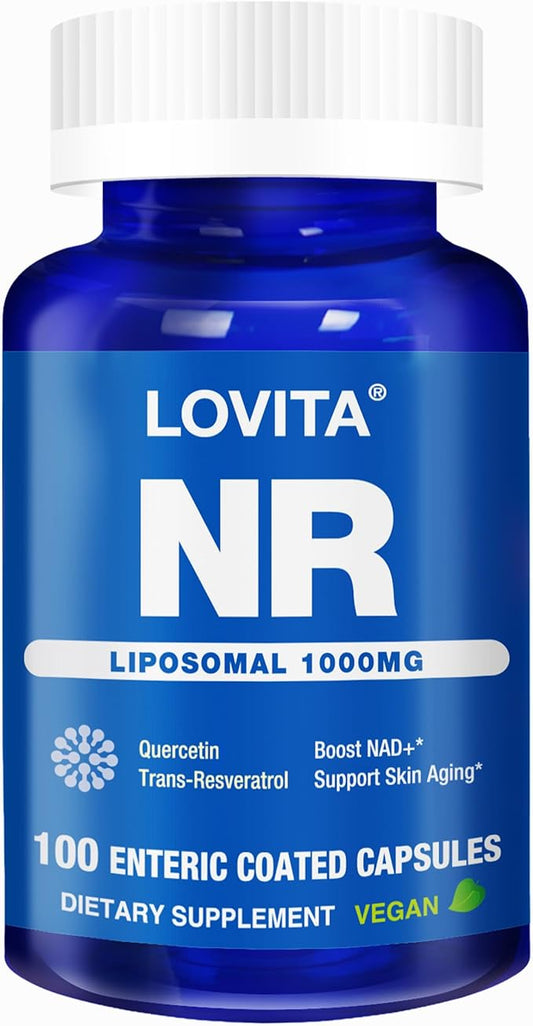 Lovita Liposomal NR (Nicotinamide Riboside) 1000 mg with Quercetin & Trans-Resveratrol, Support Cellular Health and Healthy Aging, 100 Vegan Enteric-Coated Capsules