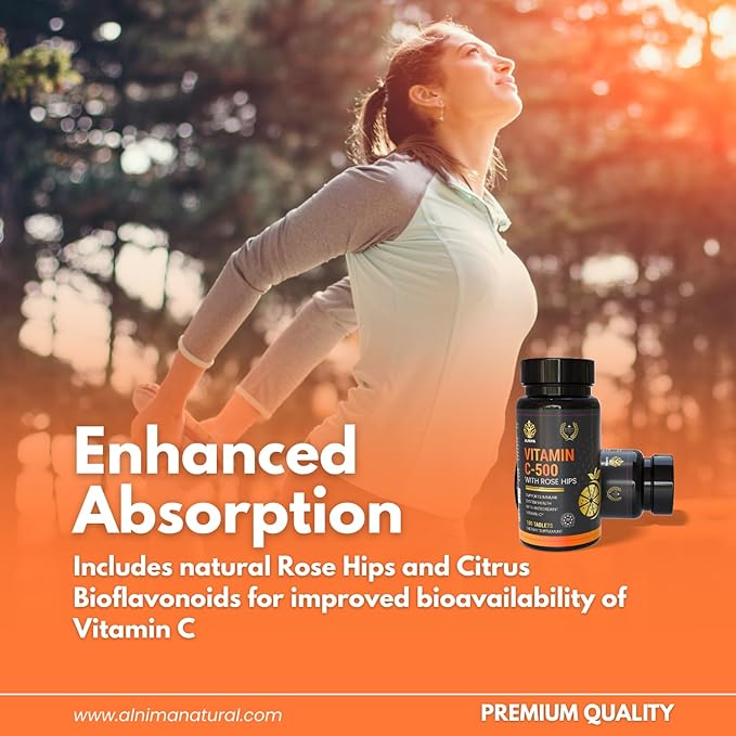 Vitamin C-500 Complex with Rose HIPS – Halal Certified Immune Support – 100 Tablets – Made in USA