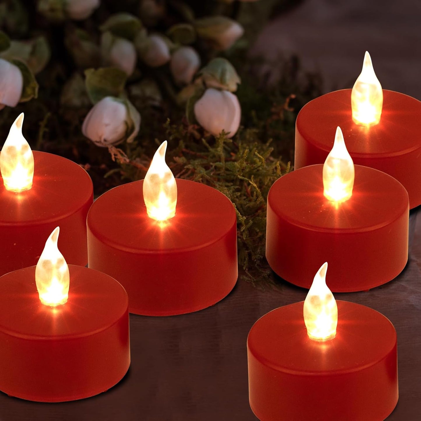 LED Tea Lights Candles- 50PACK Red Flameless Candles Realistic and Bright Flickering Long Lasting 200Hours for Holiday Celebration,Home Decoration