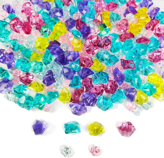 HappyFiller Fiestal Style Multi Colored Fake Ice Rocks Cubes Acrylic Gems Stones for Vase Fillers,Mermaid Birthday Party,Wedding Centerpieces Table Scatters,Floral Arrangement,Home Accents,15 OZ