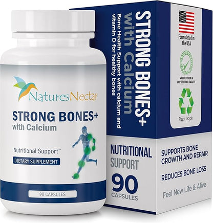 Nature's Nectar Bone & Joint Supplements for Men & Women – Supports Bone Health, Strength & Growth with Calcium, Vitamin D, Magnesium & Strontium – Bone Builder Formula for Maximum Absorption –90 Caps