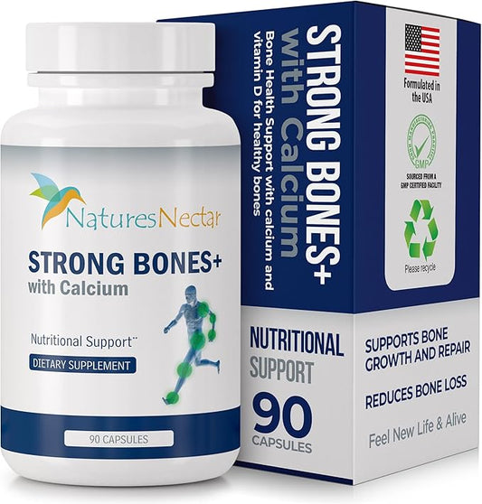 Nature's Nectar Bone & Joint Supplements for Men & Women – Supports Bone Health, Strength & Growth with Calcium, Vitamin D, Magnesium & Strontium – Bone Builder Formula for Maximum Absorption –90 Caps