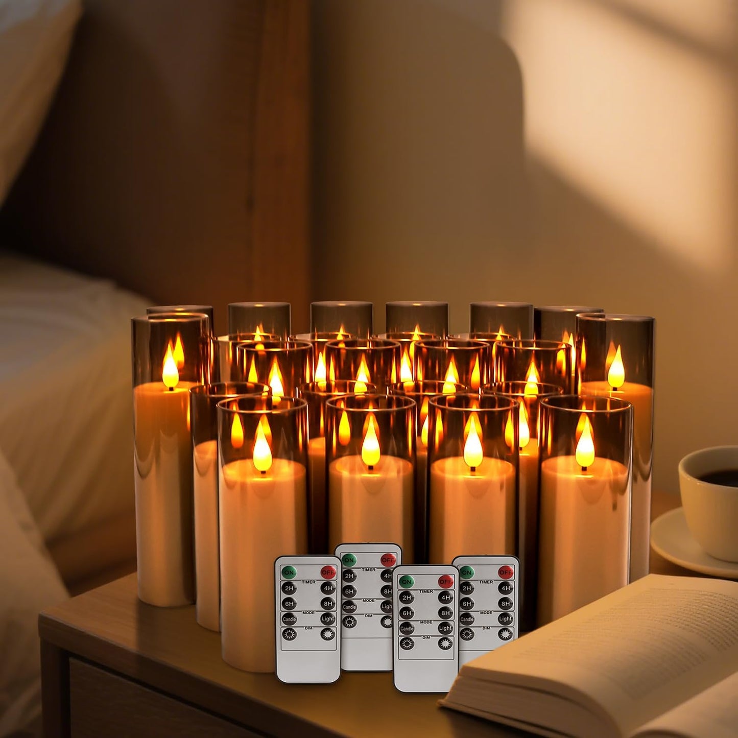 24-Pack Grey LED Flameless Pillar Candles with Remote Control - Perfect for Home, Parties, and Special Festivals Decorations - Indoor/Outdoor