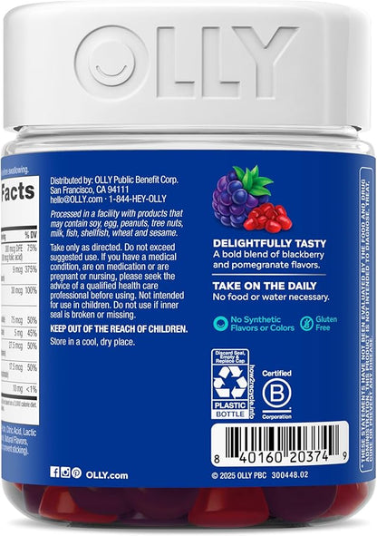 OLLY Men's Multivitamin Gummy, Vitamins A, C, D, E, B, Zinc, BlackBerry Flavor, 65 Day Supply - 130 Count (Packagine May Vary)