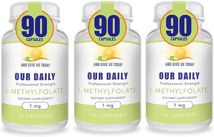 Our Daily Vites L-Methylfolate 1mg / 1000 mcg Maximum Strength Active Folate, 5-MTHF, Filler Free, Gluten Free, Non-GMO, 270 Vegetarian Capsules