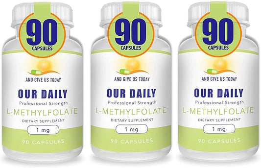 Our Daily Vites L-Methylfolate 1mg / 1000 mcg Maximum Strength Active Folate, 5-MTHF, Filler Free, Gluten Free, Non-GMO, 270 Vegetarian Capsules
