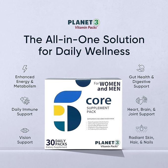 Daily Vitamin Packs for Men & Women – Multivitamin with Omega 3 for Heart Health, Immune Support with Elderberry, Vitamin C & Zinc, Eye Vitamins Lutein & Zeaxanthin – Planet 3 Vitamin Packs