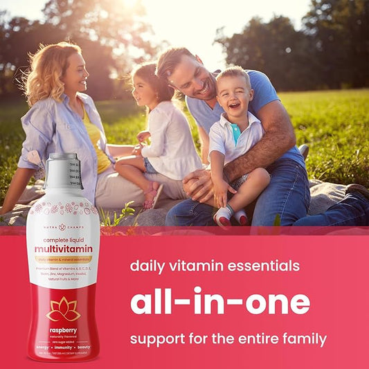 NutraChamps Complete Liquid Multivitamins | No Added Sugar | Vitamins for Women, Men & Kids | Vegan Liquid Vitamin Multimineral Supplement | Energy, Immunity & Beauty