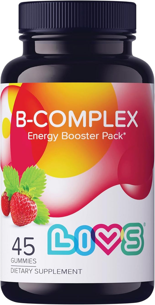 Vitamin B Complex Gummies with B12, Biotin, B3, B6 & Vitamin C for Kids & Adults | Energy, Support & Recovery Supplement | Promotes Mood, Metabolism & Nerve Function | Strawberry Flavor – 45 Ct