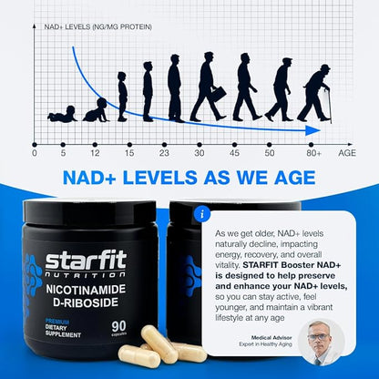 STARFIT - Nicotinamide D-Riboside, Booster NAD+, Energy & Focus Supplement, Anti-Aging Cellular Support, 90 Capsules