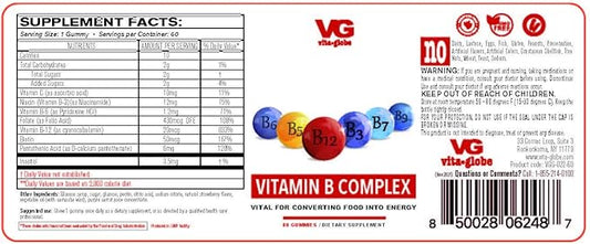 B Complex Gummy Vitamins - Strawberry Flavor with Vitamin C, Niacin, B6, B12 & Biotin for Energy, Heart Health and Brain Support, 60 Count (Pack of 1)