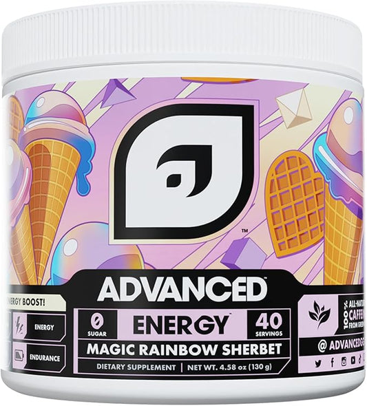 Advanced Energy - Energy Boosting Formula with Electrolytes for Hydration - L-Theanine to Combat Jitters - Sugar Free & Keto Friendly - No Maltodextrin (40 Servings) (Magic Rainbow Sherbet)