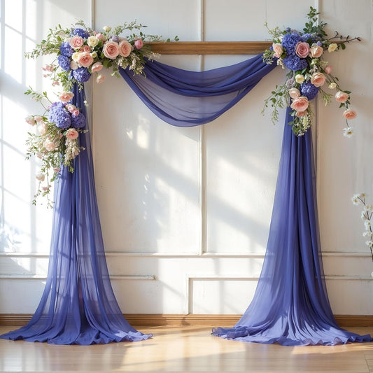 Wedding Arch Draping Fabric, 1 Panel 6 Yards Wedding Backdrop Curtains for Ceremony Navy Blue Sheer Fabric Curtains for Party Ceremony Arch Stage Decorations（1 Panel）, Navy Blue