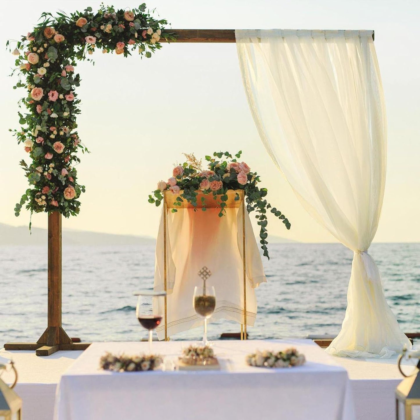 VOK Wedding Arch Draping Fabric Chiffon Curtains, 29in x 18Ft Sheer Chiffon Outdoor Curtain for Wedding Ceremony Birthday Party Decoration (Light Yellow,4 Panel)