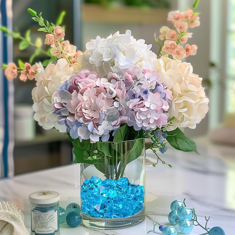 HappyFiller 14 OZ Sky Blue Fake Acrylic Ice Rocks Faux Crystal Cubes Stones Diamonds Gems,Aquarium, Crafts,Table Scatter,Dessert Table Decor Vase Bowl Filler,Party Wedding Centerpieces,Home Accents