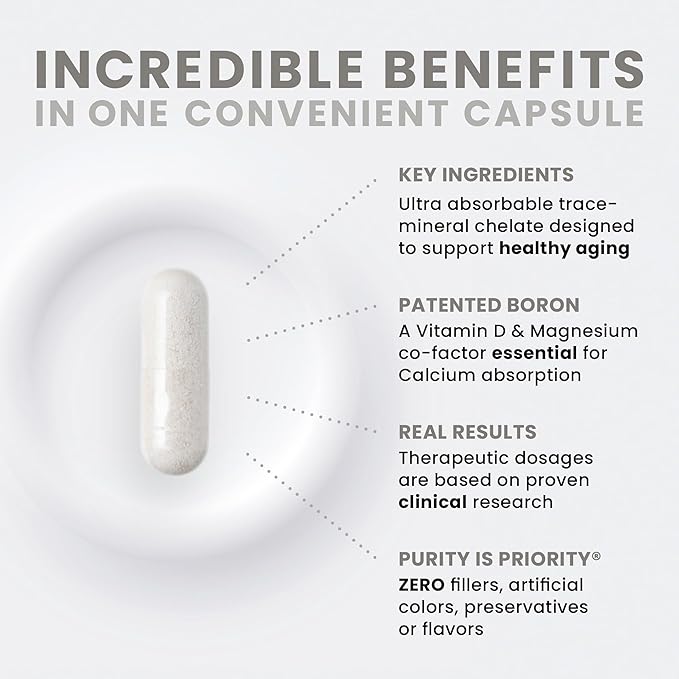 Pure TheraPro Rx Bio Boron, 5mg/Capsule, 180 Capsules, Bororganic Glycine Boron Supplements for Men & Women, Vegan Mineral Supplements for Bones, Cardiovascular Function & Immunity Support