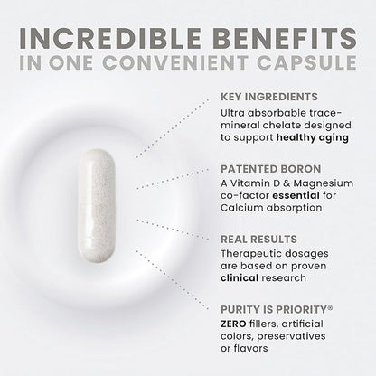 Pure TheraPro Rx Bio Boron, 5mg/Capsule, 180 Capsules, Bororganic Glycine Boron Supplements for Men & Women, Vegan Mineral Supplements for Bones, Cardiovascular Function & Immunity Support