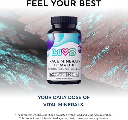 Trace Mineral Complex – 500mg Vegetarian Capsules | 11 Essential Trace Minerals for Immune, Cellular & Electrolyte Support | Daily Magnesium Supplement with Zinc, Potassium, Calcium – 60 Count