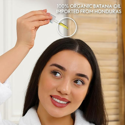 SugarBearPro Batana Hair Oil & Glass-Dropper Applicator, 1oz + Vegan Hair Vitamin Gummies 1 Month Supply, Extra Strength Biotin 6000mcg