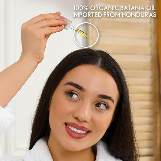 SugarBearPro Batana Hair Oil & Glass-Dropper Applicator, 1oz + Vegan Hair Vitamin Gummies 1 Month Supply, Extra Strength Biotin 6000mcg