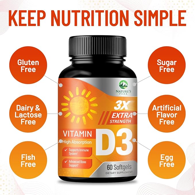 Vitamin D3 5000 IU Softgels (125 mcg) - Extra Strength Vitamins D-3 Dietary Supplement for Bone, Teeth, Muscle Health & Immune Support, Rapid Absorbtion Mini D Softgel, Non-GMO, Gluten Free - 60 Count