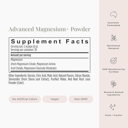 JSHealth Vitamins Advanced Magnesium+ Powder with Magnesium Glycinate & Citrate - 3 Bioavailable Forms, 400 mg/Serving