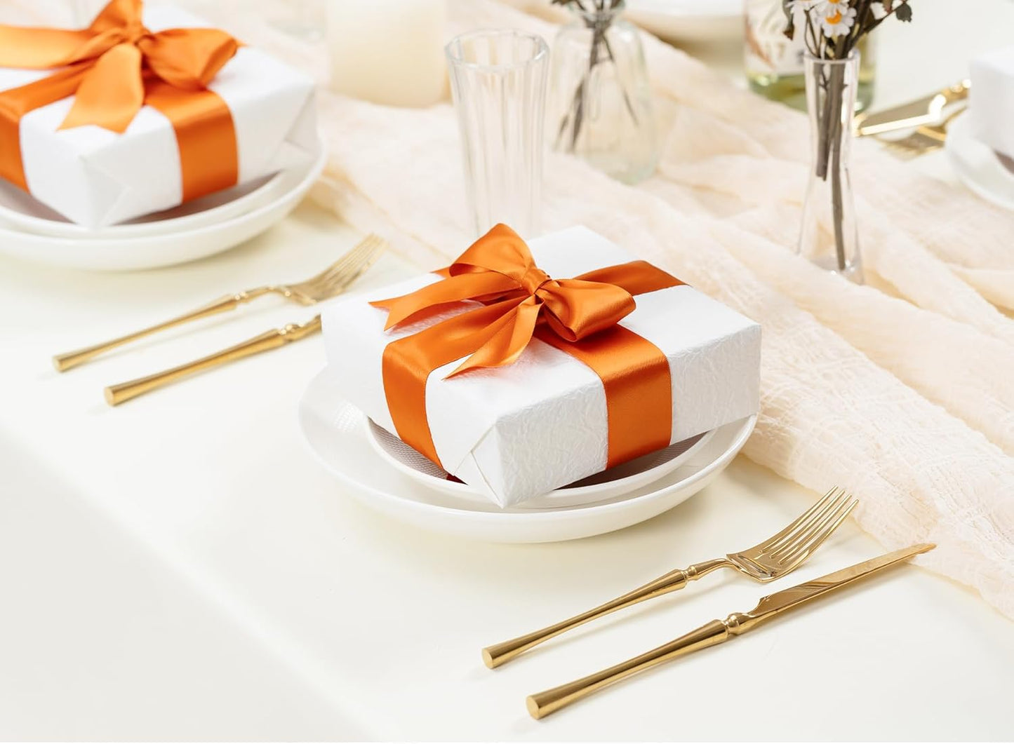 Satin Ribbon 1-1/2 Inch x 50 Yards Double-Faced Ginger Polyester Ribbons for Crafts Flower Bouquet Gift Wrapping Wedding Invitation