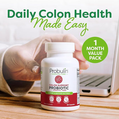 Probulin Colon Support Probiotic Supplement, Daily Gut, Digestive, and Immune Health Probiotics Capsules for Men and Women, 20 Billion CFU, Vegan, 30 Count Bottle