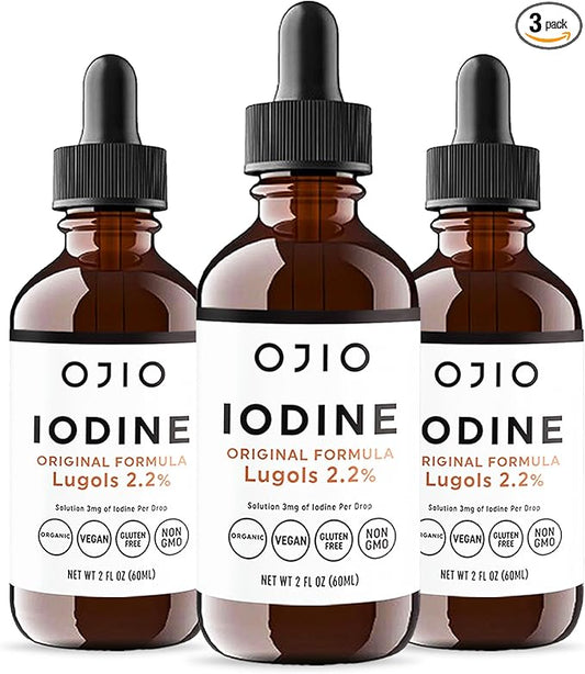 Lugols Iodine Solution 2% - 1 Year Supply - High Potency Liquid Oral Iodine Drops with Superior Absorption – Improves Overall Health & Energy for Women, Men, Kids - 2 fl Oz (Pack of 3)