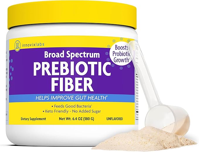 InnovixLabs Prebiotic Fiber Powder for Gut & Digestive Health, High Fiber Supplement for Women and Men with Chicory Root, FOS, Acacia, Inulin, Soluble & Insoluble Fiber, No Added Sugar, 30-Day Supply