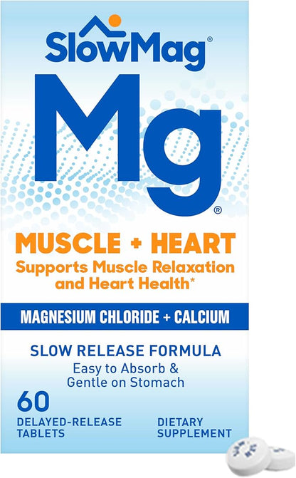 SlowMag Mg Muscle + Heart Magnesium Chloride with Calcium Supplement, 60 Count