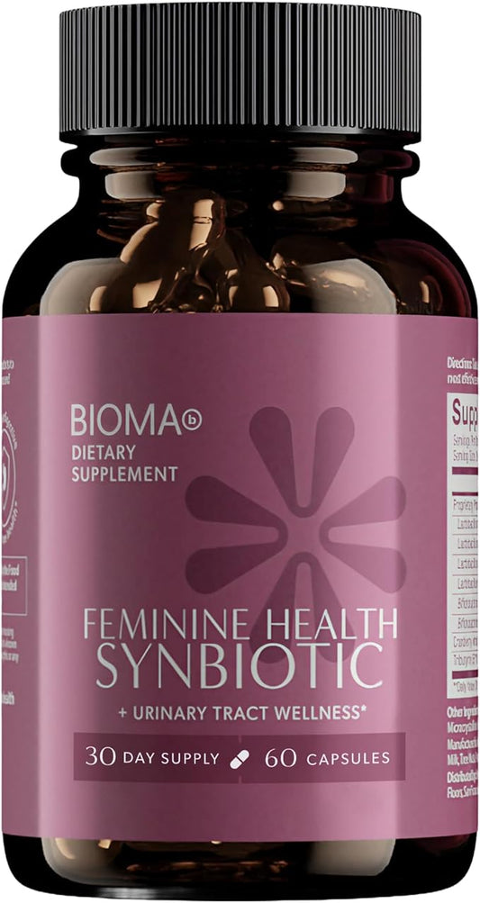 BIOMA Feminine Health Synbiotic - Women's Health Supplement for Healthy Vaginal pH, Urinary Tract & Digestive Support - with Probiotics, Cranberry & Tributyrin - 60 Capsules (30-Day Supply)